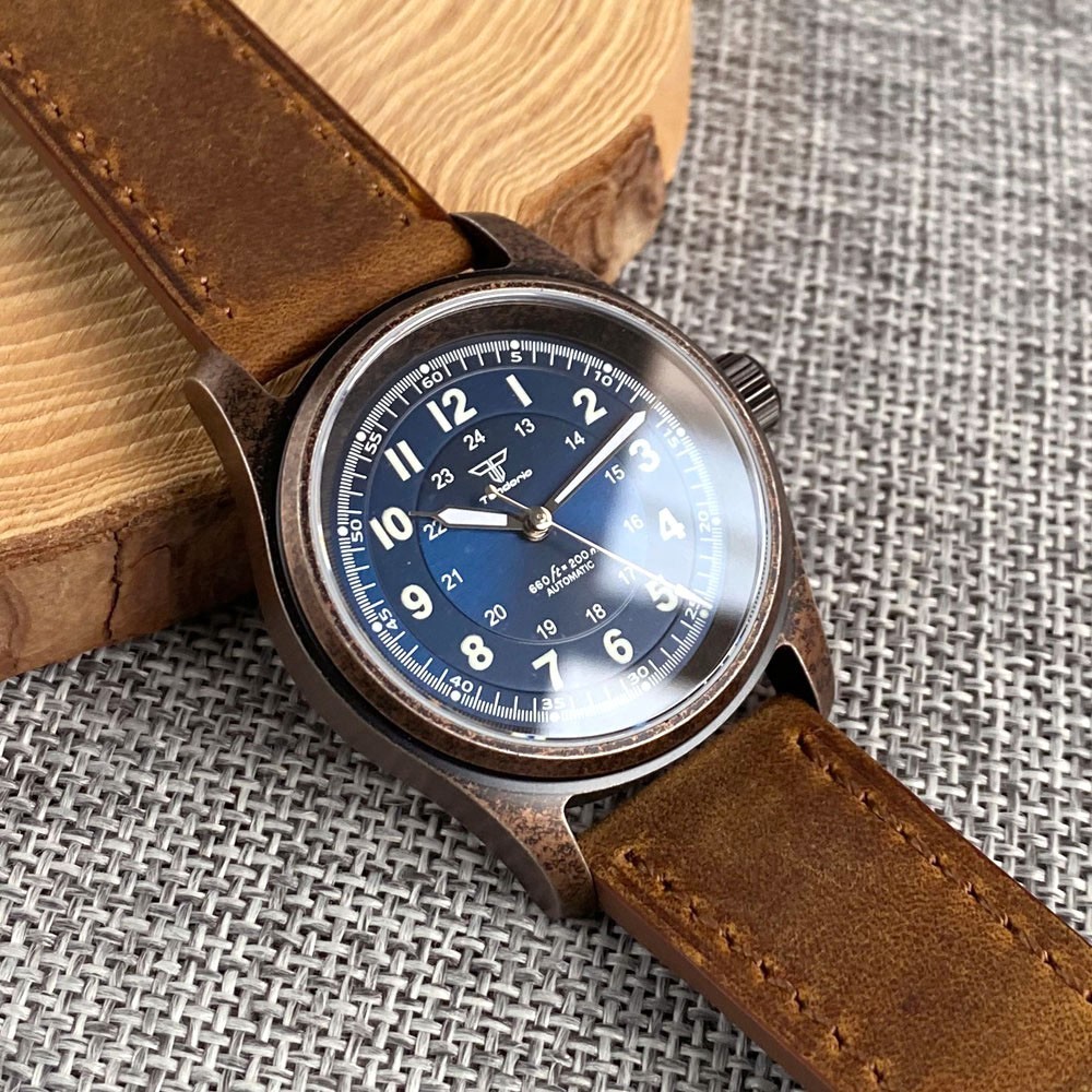 Tandorio 36mm Retro Pilot Sapphire Glass 20ATM Automatic NH35A PT5000 Men Watch