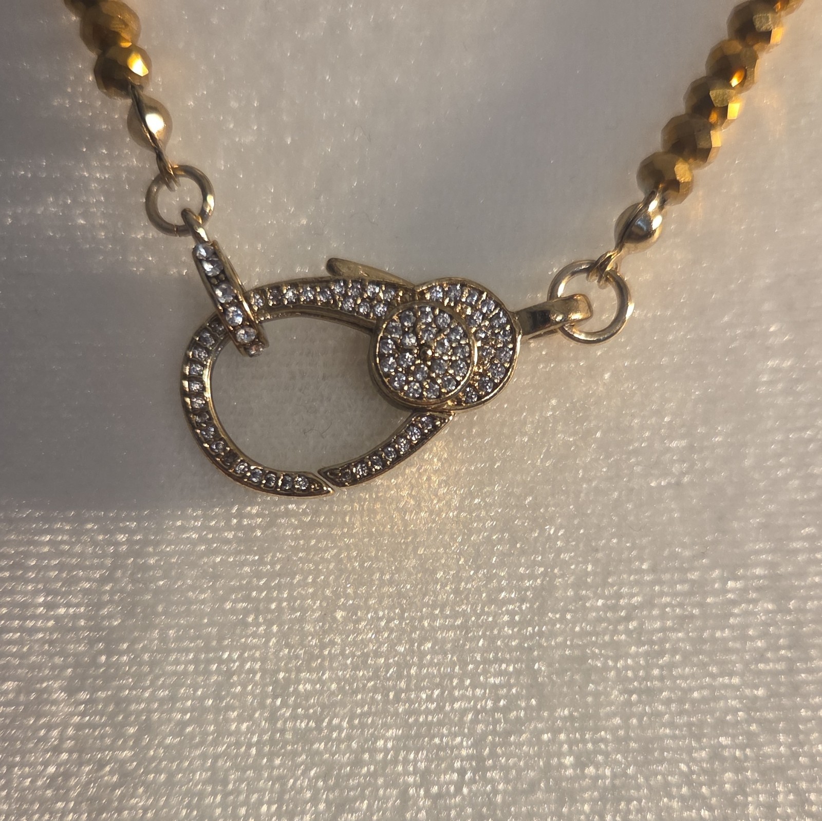 Gold Tone Beaded Ball Chain Necklace Crystal Pavé Pendant Star Charm Adjustable