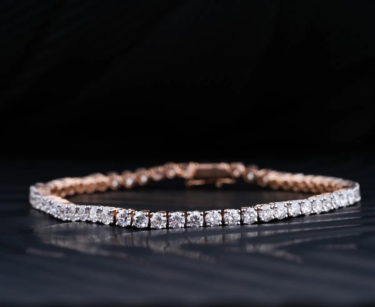 UGL Certified Round Cut Natural Diamond Tennis Bracelet In 14K Solid Rose Gold
