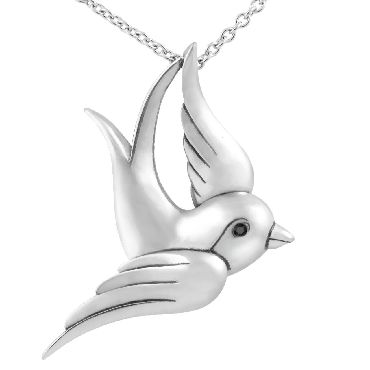swallow Necklace Black Cubic Zirconia Eyes Bird Pendant By Controse