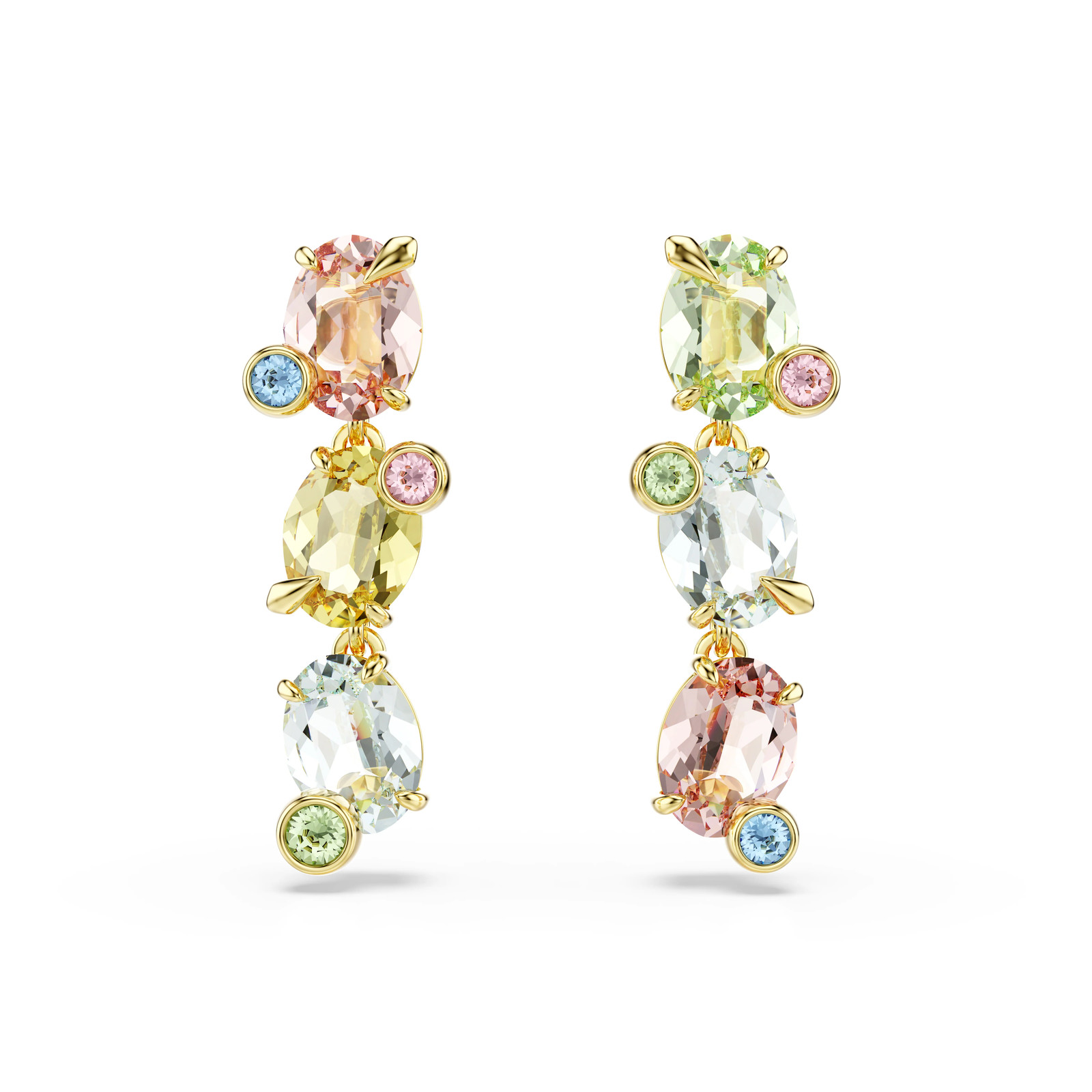 Swarovski Gema Drop Earrings, Asymmetric, Mixed Cut, Multicolor, Gold Plated