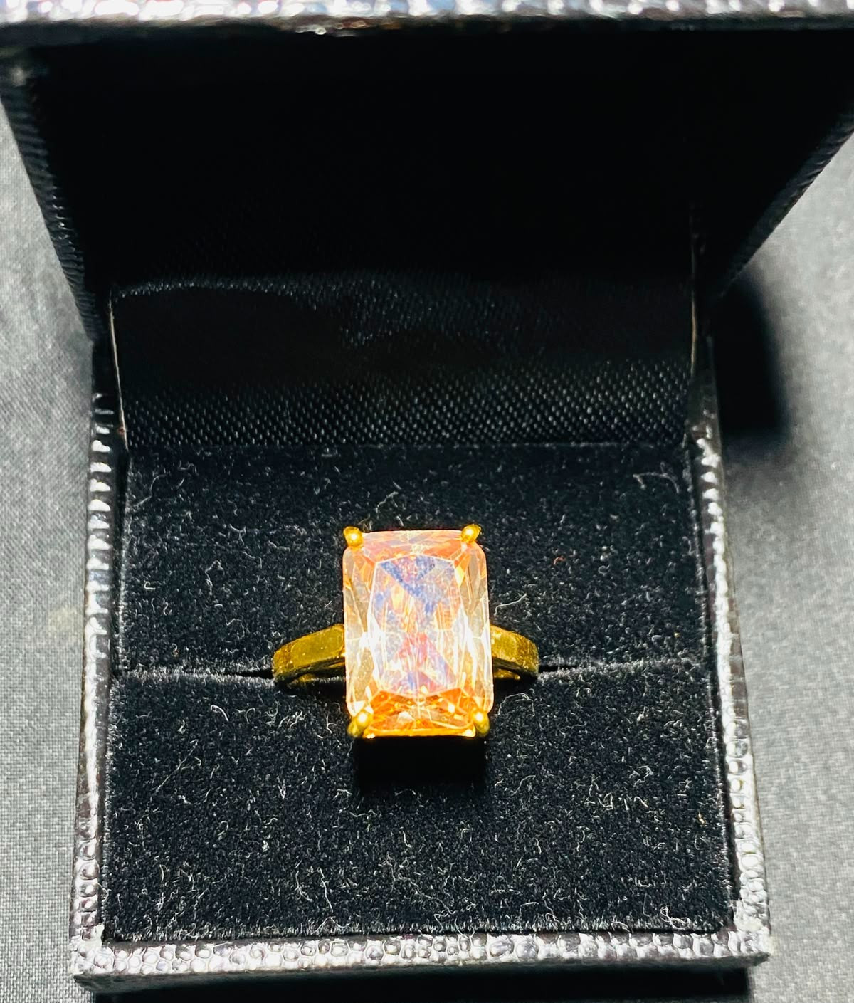 Gold Vermeil Emerald Cut CZ Statement Ring Sterling Silver Peach Solitaire Women