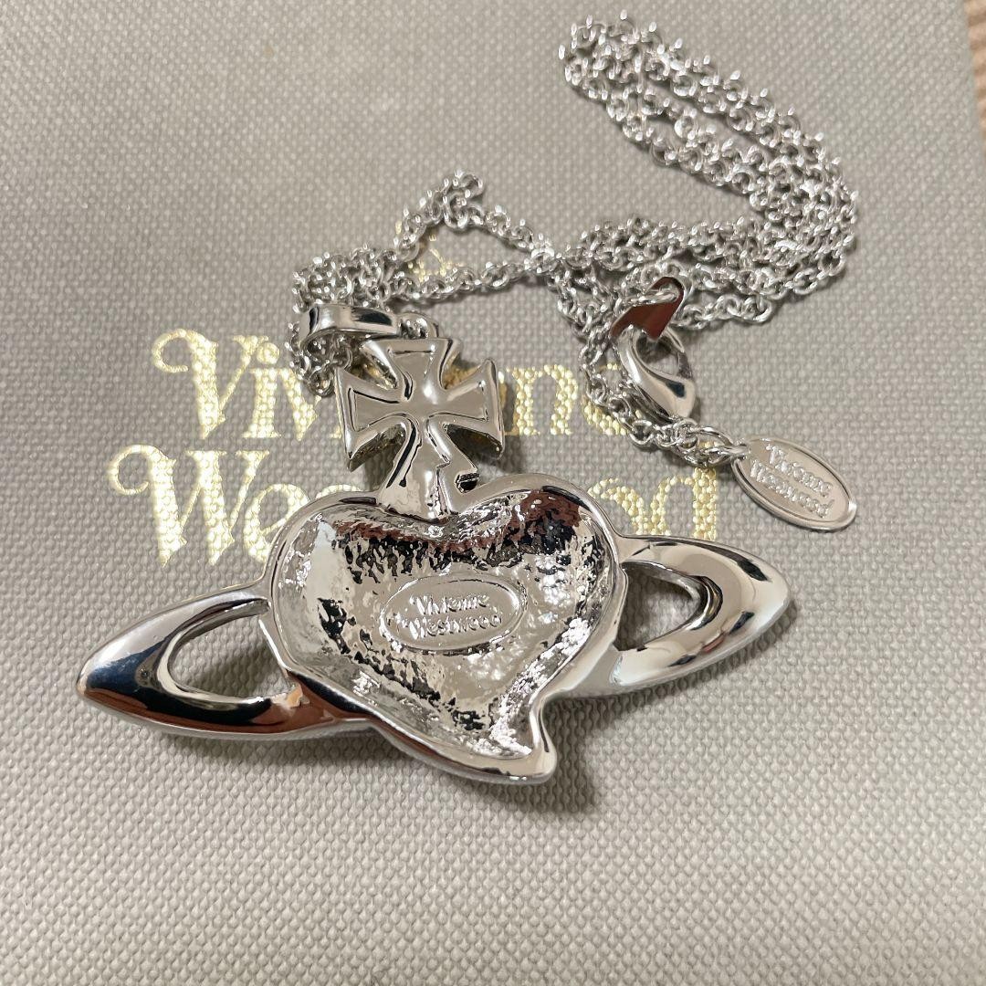 Vivienne Westwood Diamante Heart Orb Necklace Large Silver Purple Pendant Rare