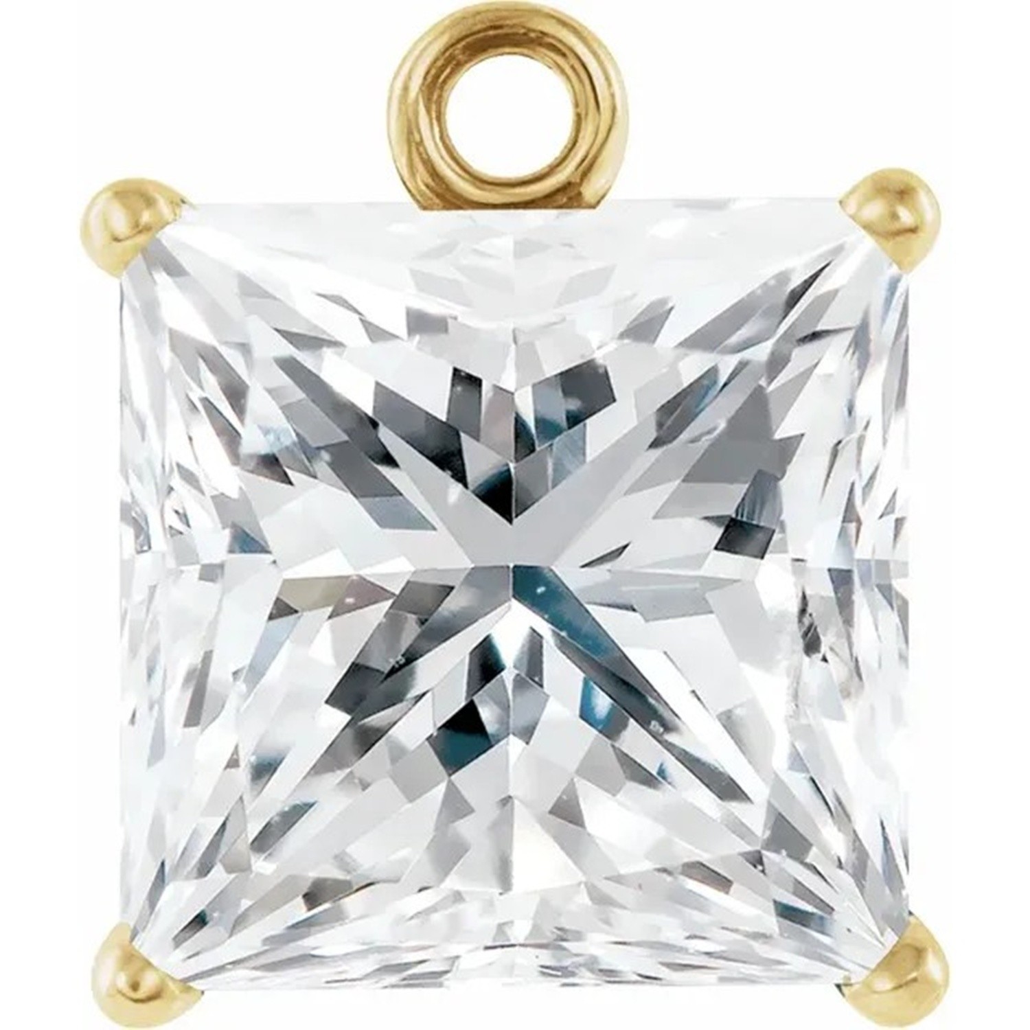 14K Yellow Gold Dangle Setting Princess Cut 4 Prong Basket Designed Mounting USA