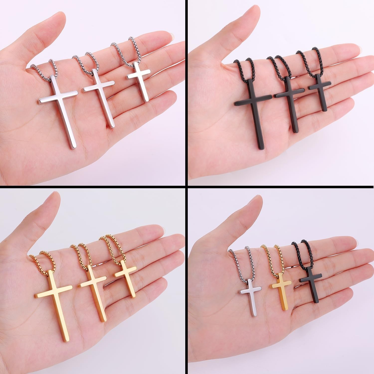 Fiusem Cross Necklace for Men, Silver/Gold/Black Mens 20.0 Inches