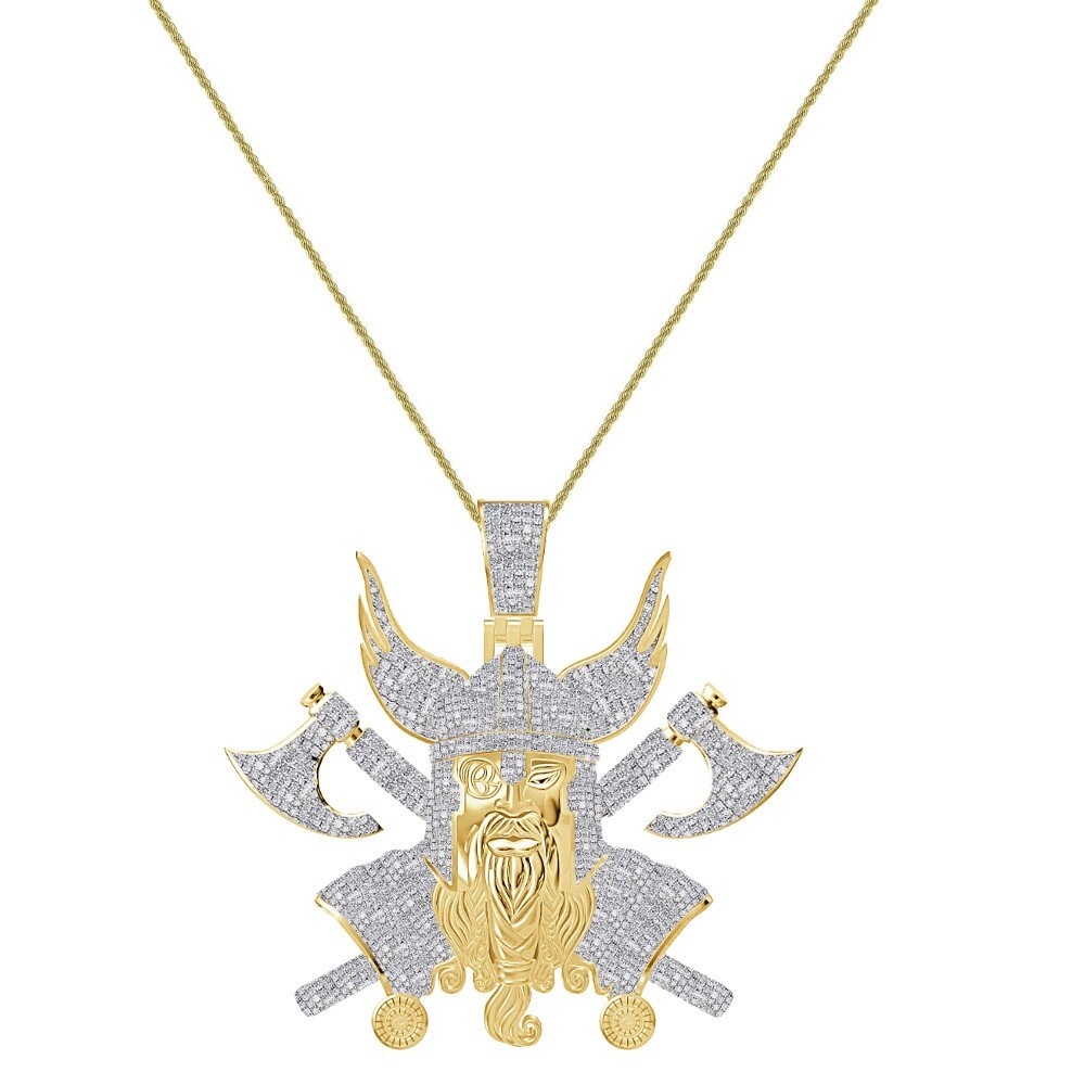Genuine Diamond 0.85 Cwt. Nordic Viking Norse God Odin Runes Pendant Charm Chain
