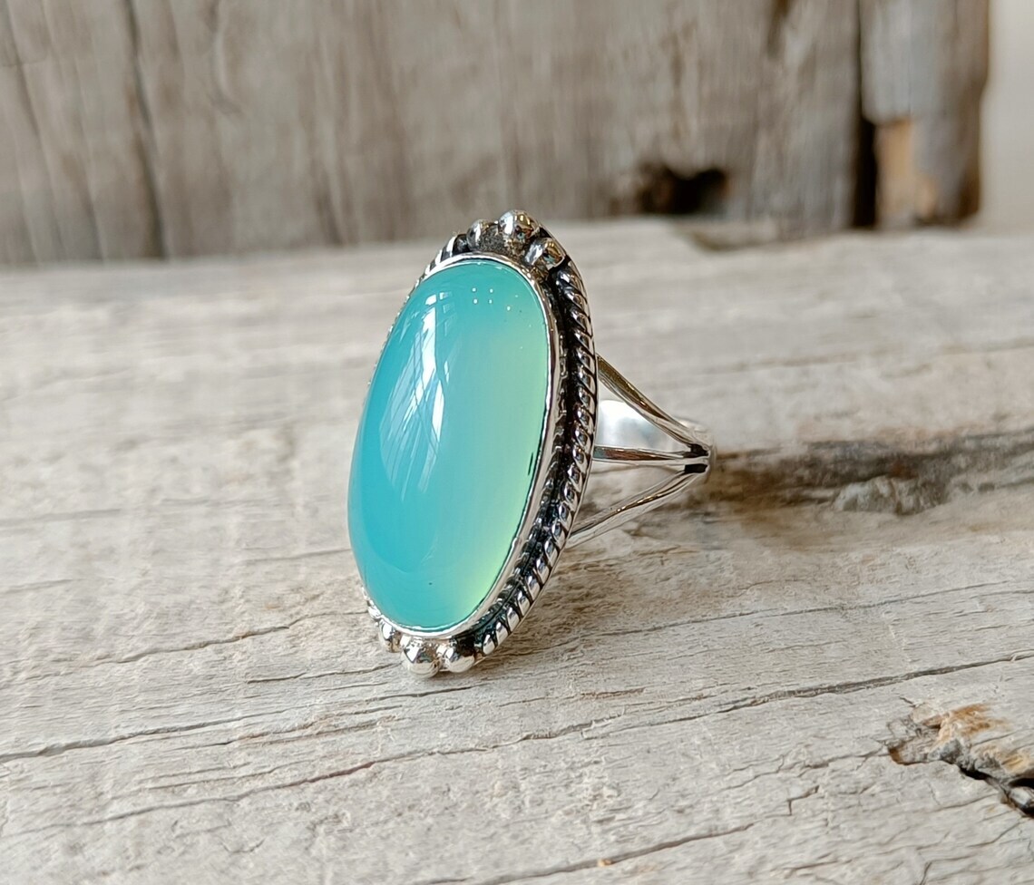 Lovely Blue Chalcedony Gemstone 925 Sterling Silver Handmade Ring All Size AC-40