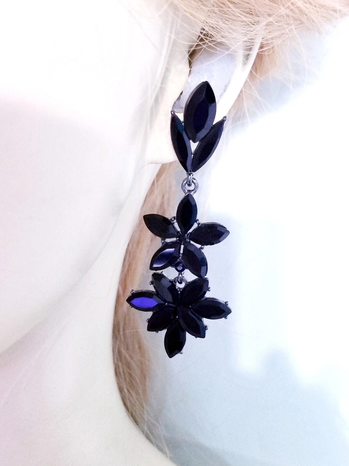 Bridesmaid Drop Dangle Chandelier Earrings 2.8 in Black Rhinestone Pageant Prom