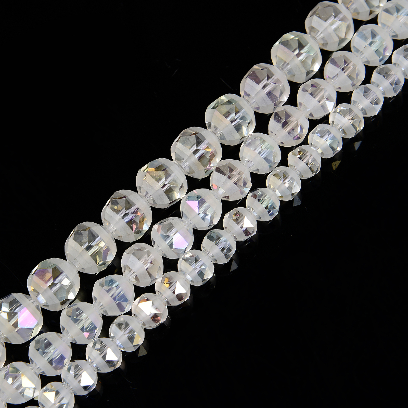 Clear AB Color Crystal Glass Matte Faceted Round Beads 8mm 10mm 12mm 15.5″Strand
