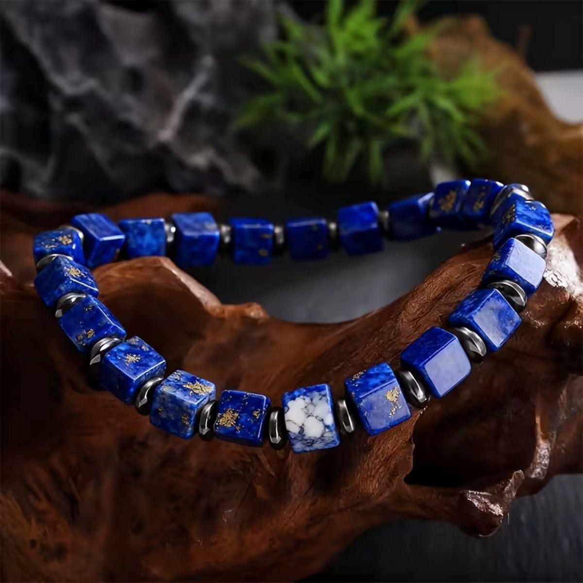 Lapis Lazuli Stretch Bracelet 6mm Square Healing Crystal Gemstone Men’s Jewelry