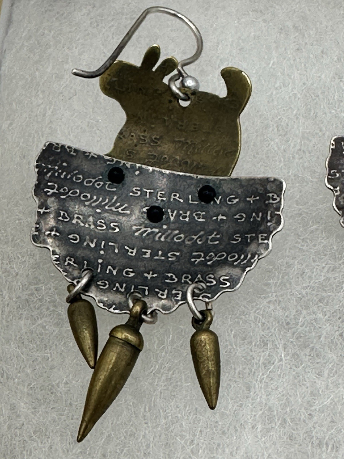 Jane Carpenter Millodot Mixed Metal Sterling Silver Brass Figural Earrings Dangl