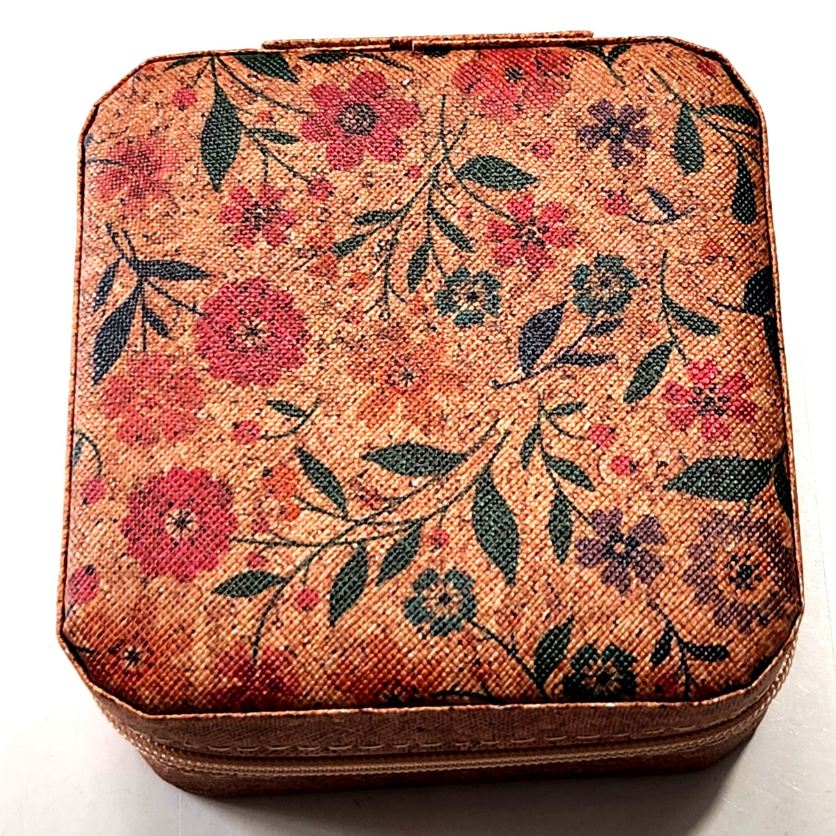 NWOT Travel Jewelry Case w/Zipper Divided Compartments Colorful Flower Design