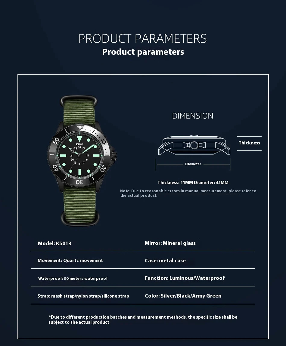 Mens Luminous Waterproof Quartz Watch With Alloy Case 41mm Dial Black Silicone