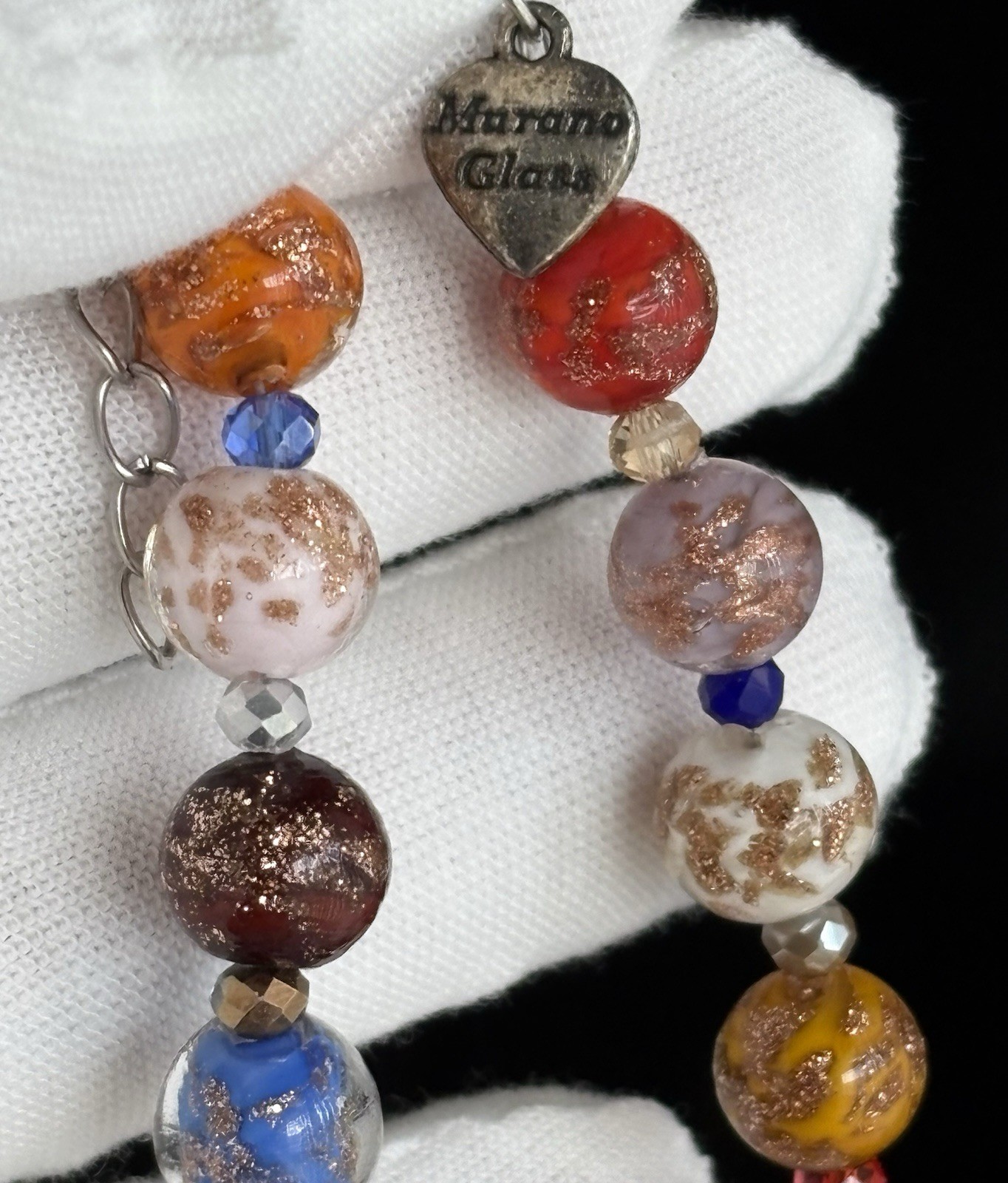 Vintage Murano Glass Bead Bracelet 7”- 8.25in Adjustable Multi Color Glass Beads