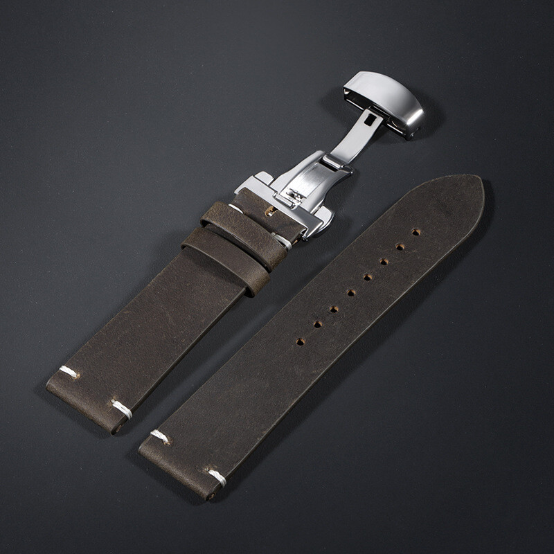 High Quality Genuine Leather Watch Strap Butterfly Buckle Band 18/20/22/24mm