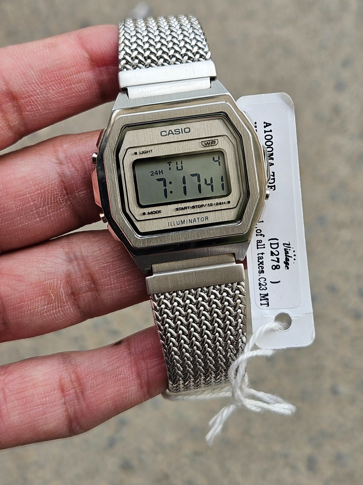 Casio A1000MA-7DF Vintage Digital Watch Stainless Steel Mesh Bracelet Illuminato