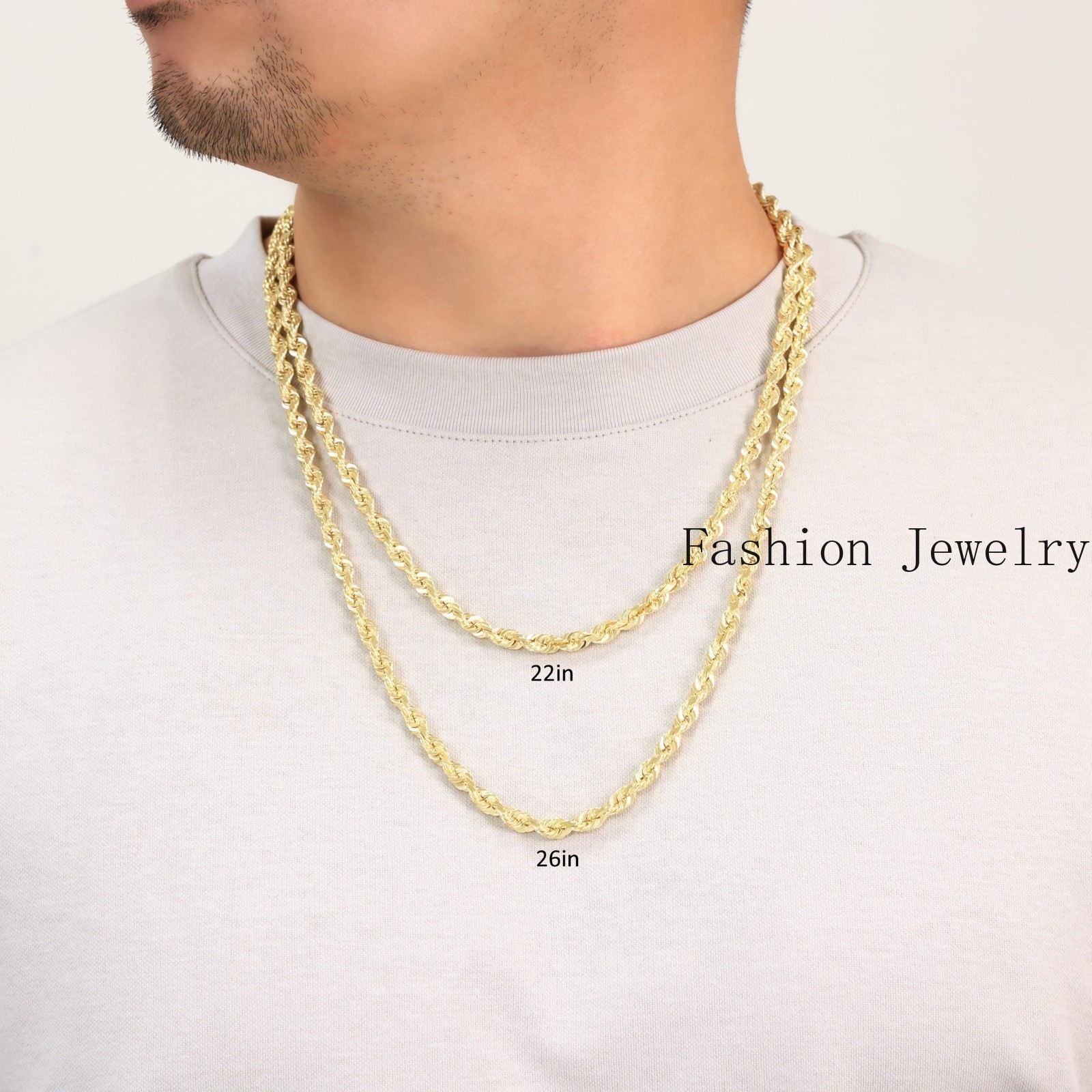 14K Yellow Gold 1mm-10mm Diamond Cut Rope Chain Necklace Mens Women 16″- 30″