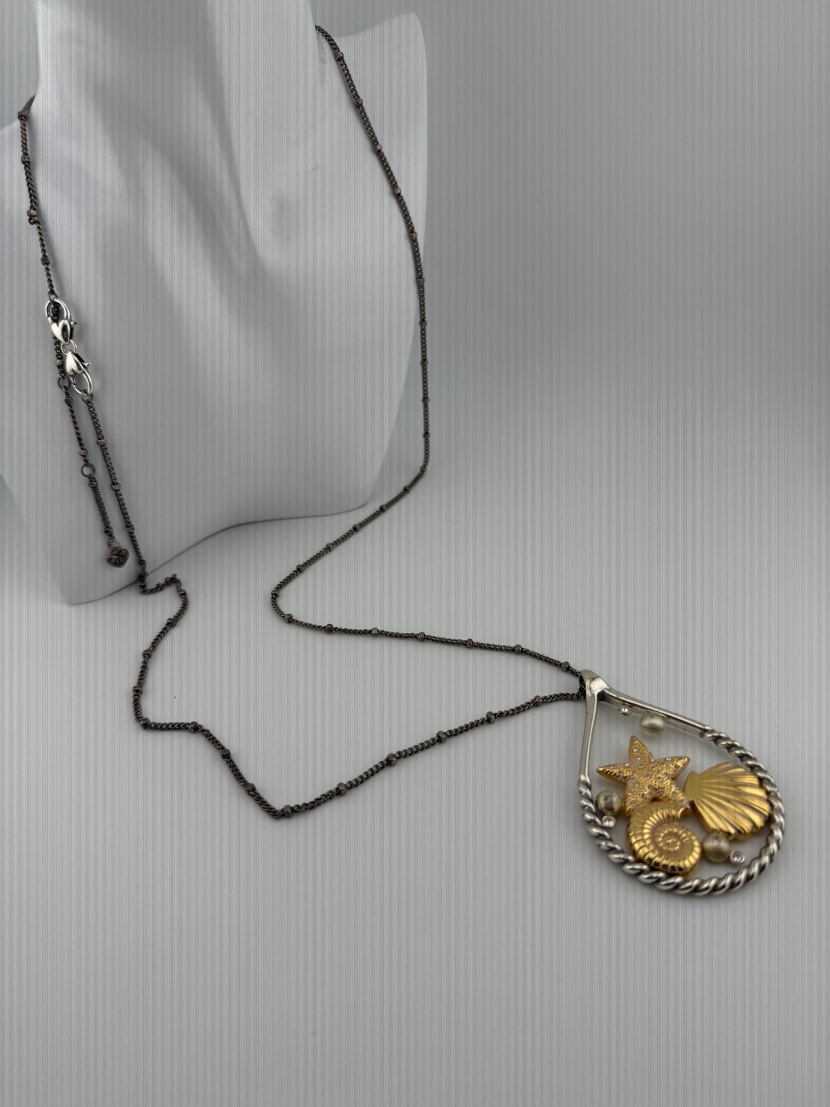 Brighton Sea Life Statement Necklace Starfish Shell Nautilus Mixed Metal 36″