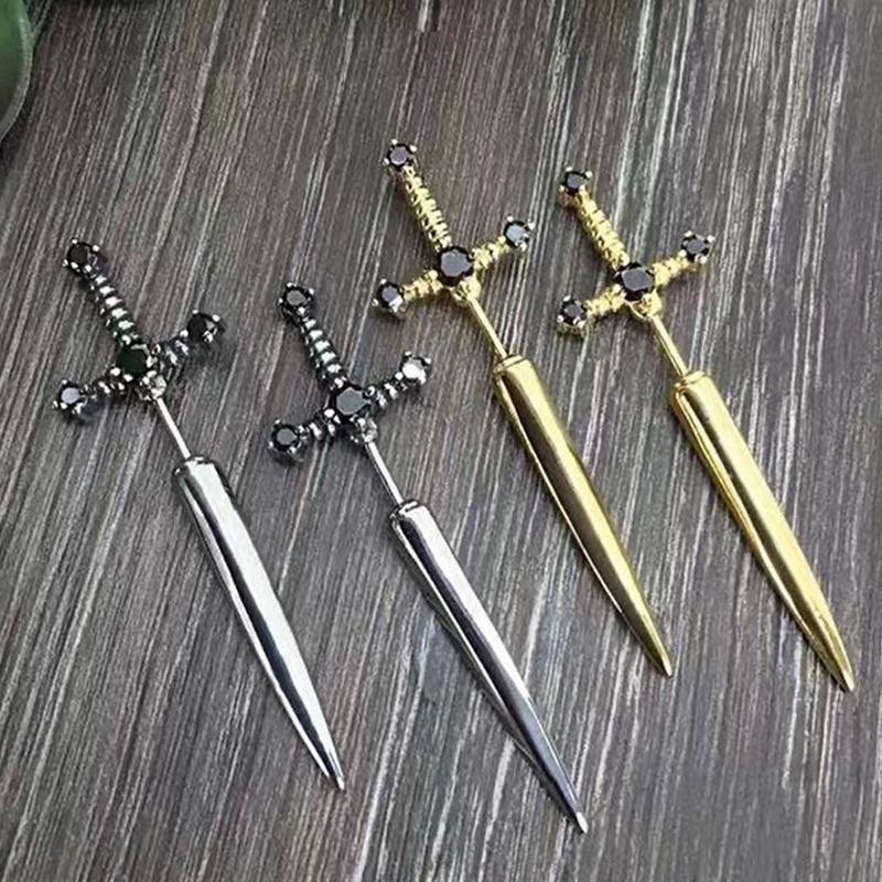 Classic Cross Sword Earrings Silver Gold Black Crystal Jewelry