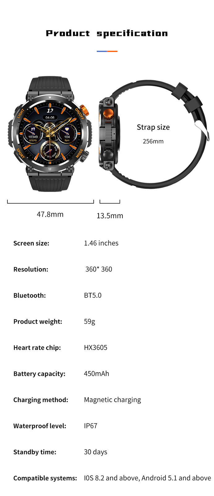 Smart Watch With LED Flashlight Heart Rate Sleep Monitor Fitness Tracker