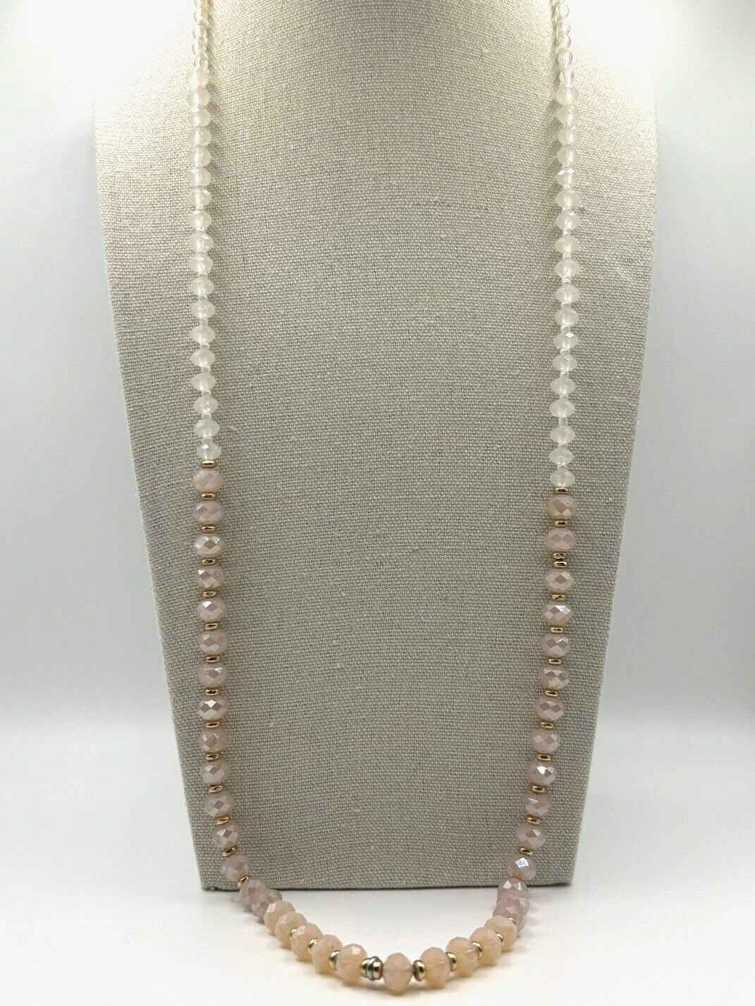 Banana Republic Champagne Cream White And Gold Graduated Bead Necklace 30 Inch