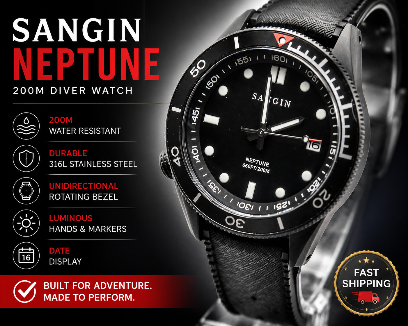 Sangin Instruments Neptune V2 Swiss Automatic Tool Watch