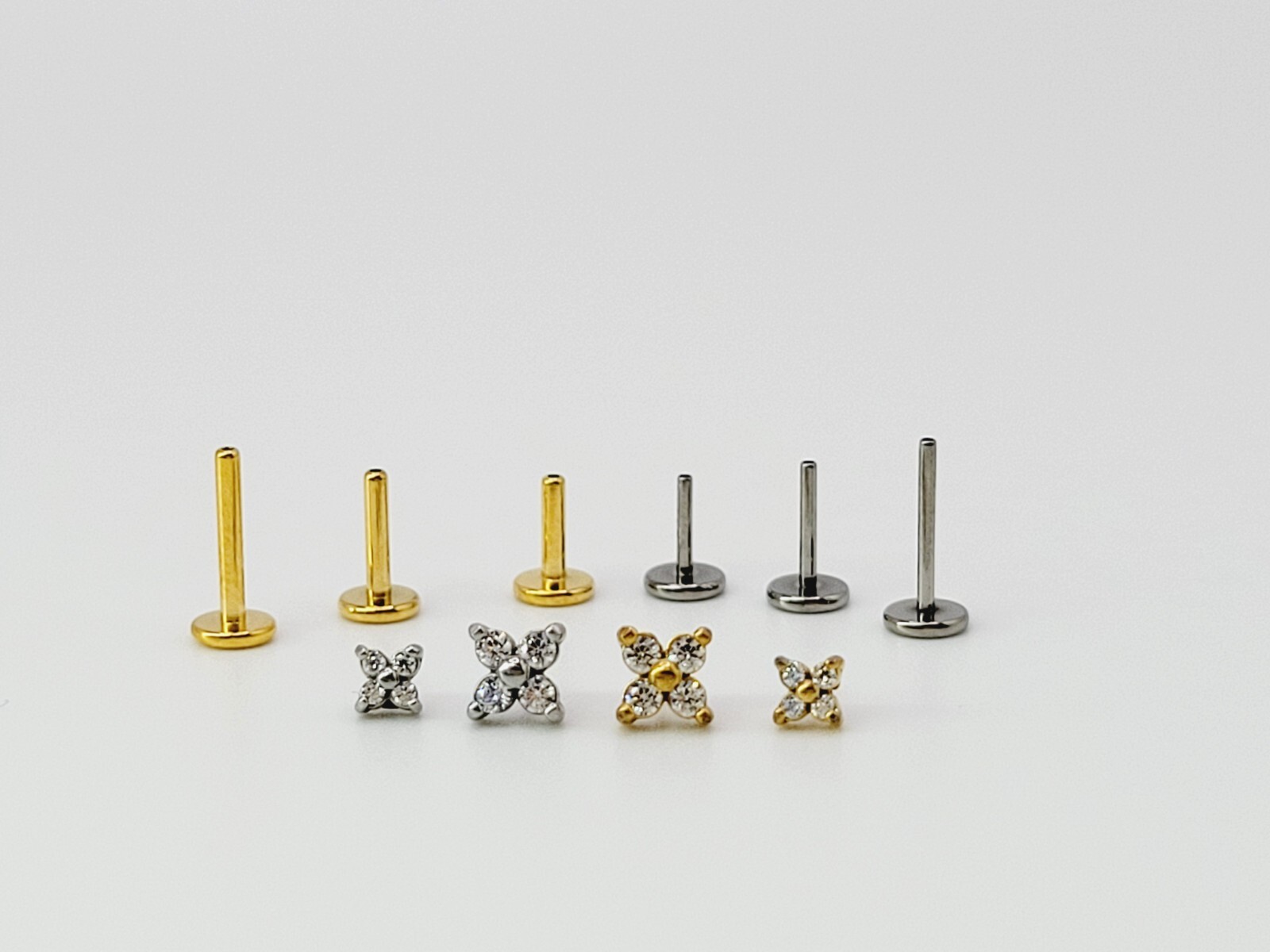 20G/18G/16G Titanium Labret 4 stones Push Pin Threadless Flat Back Stud Earring