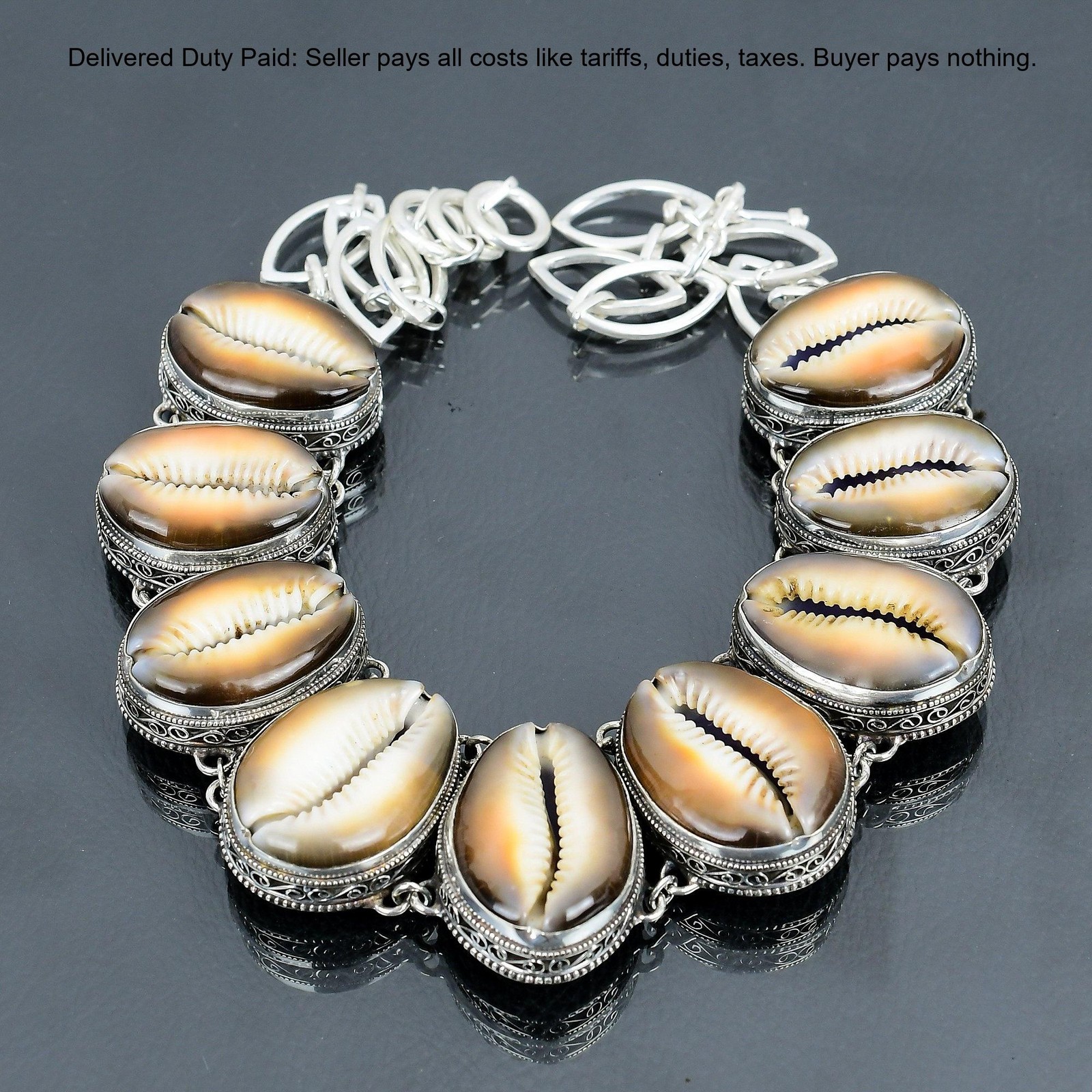 Sterling Silver Cowrie Shell Gemstone Bezel Vintage Wife Chain Wedding Necklace
