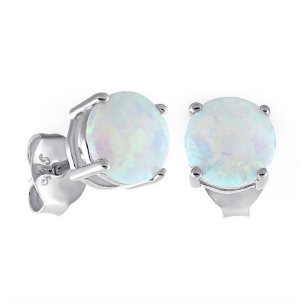 2 ct. Opal Round Basket Stud Earrings in Solid Sterling Silver- AAA+++ Quality!