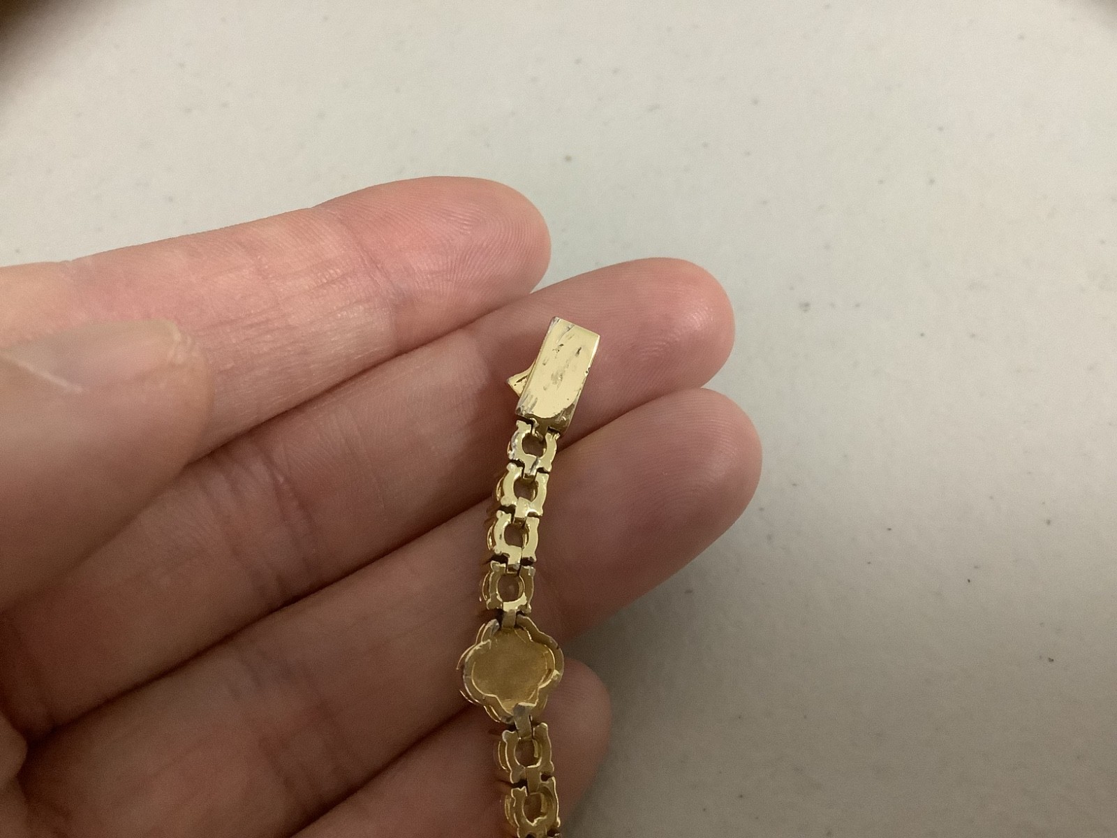 Imperium 18k gold plated CZs four leaf clover black enamel tennis bracelet 7″