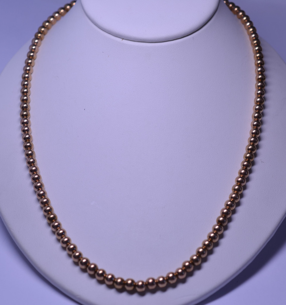 VINTAGE GOLD FILLED 5.4 MM BEADS ON CHAIN NECKLACE – 20.5 IN. LONG – 29.1 GRAMS