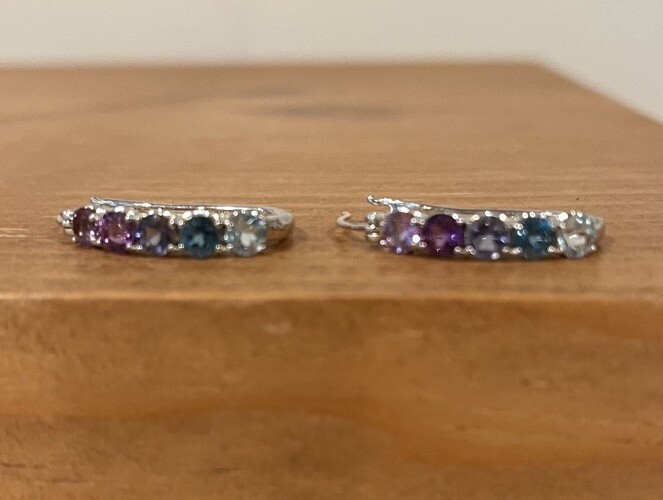 Gemstone Shades Of Amethyst, Sky Blue Topaz, Blue Topaz Line Earrings 925