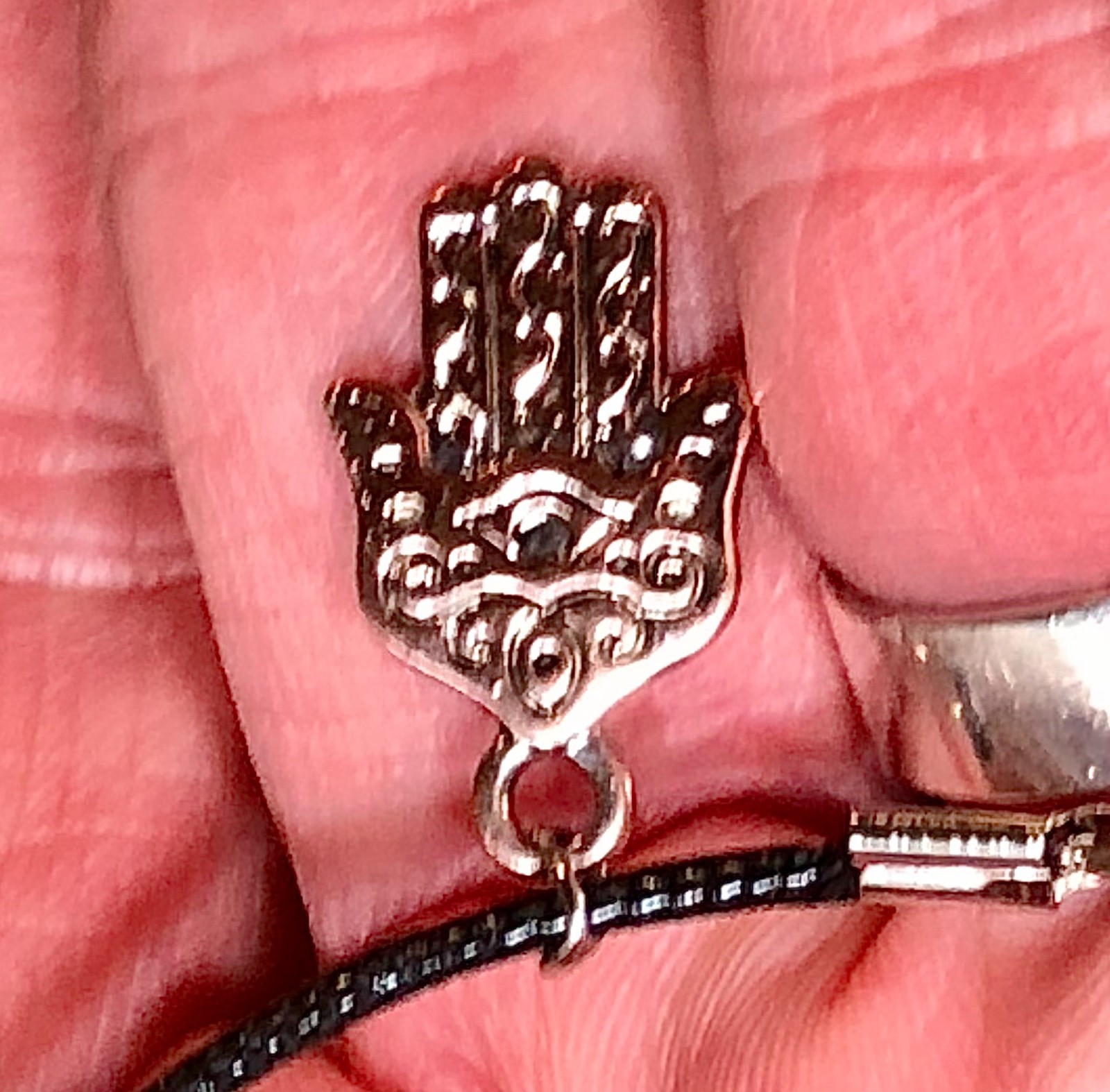 Hamsa Hand Evil Eye Pendant Choker Necklace Luck Happiness Rose Color Silver 18″