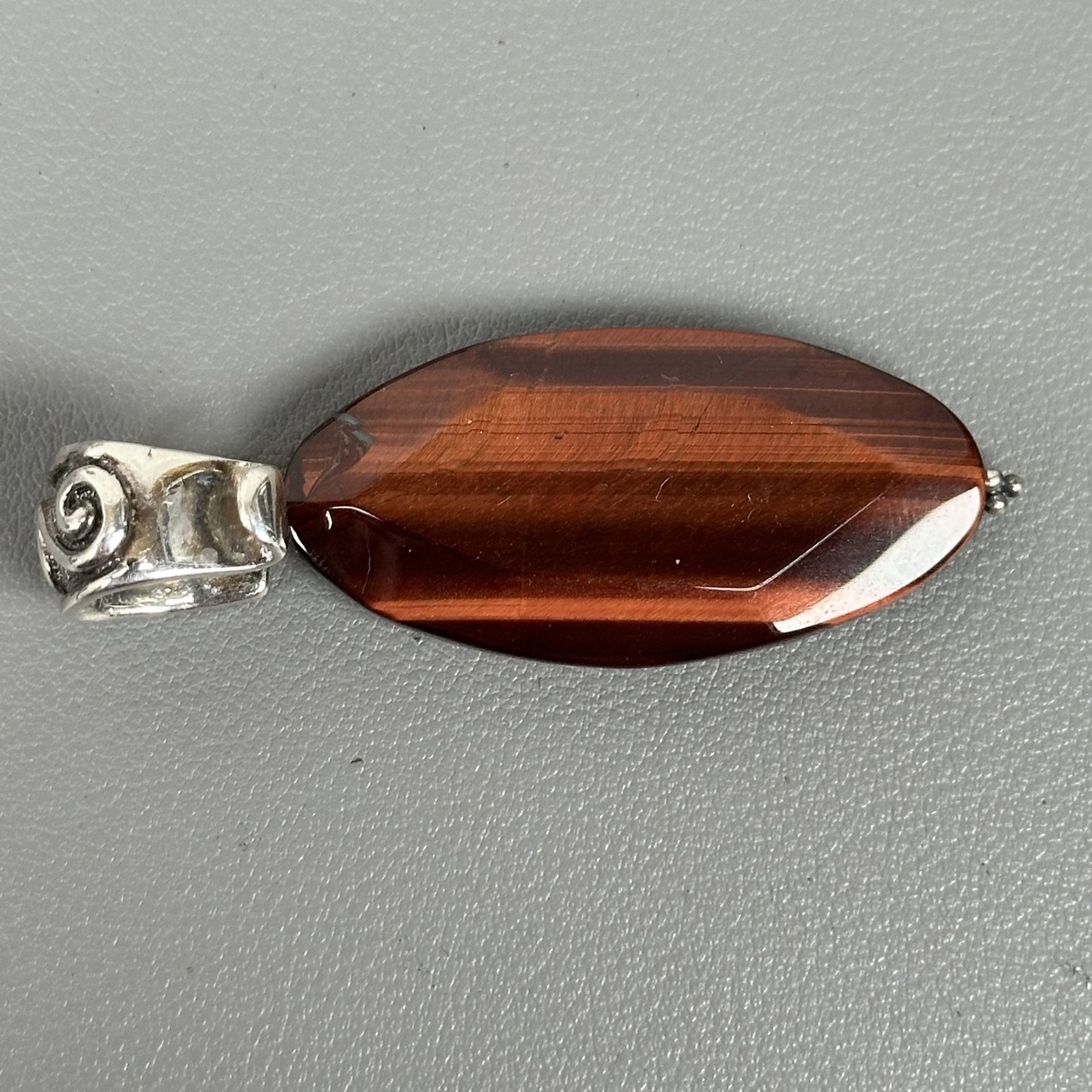 Lovely Barse Thailand Red Tiger Eye Enhancer Pendant Sterling Silver Bail 16.3g