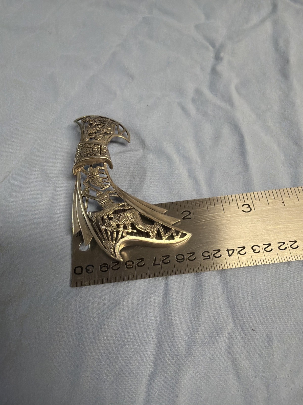 Vintage 1950S Damascene Style Pin From Peru, S America. Sterling Silver 13 G ￼