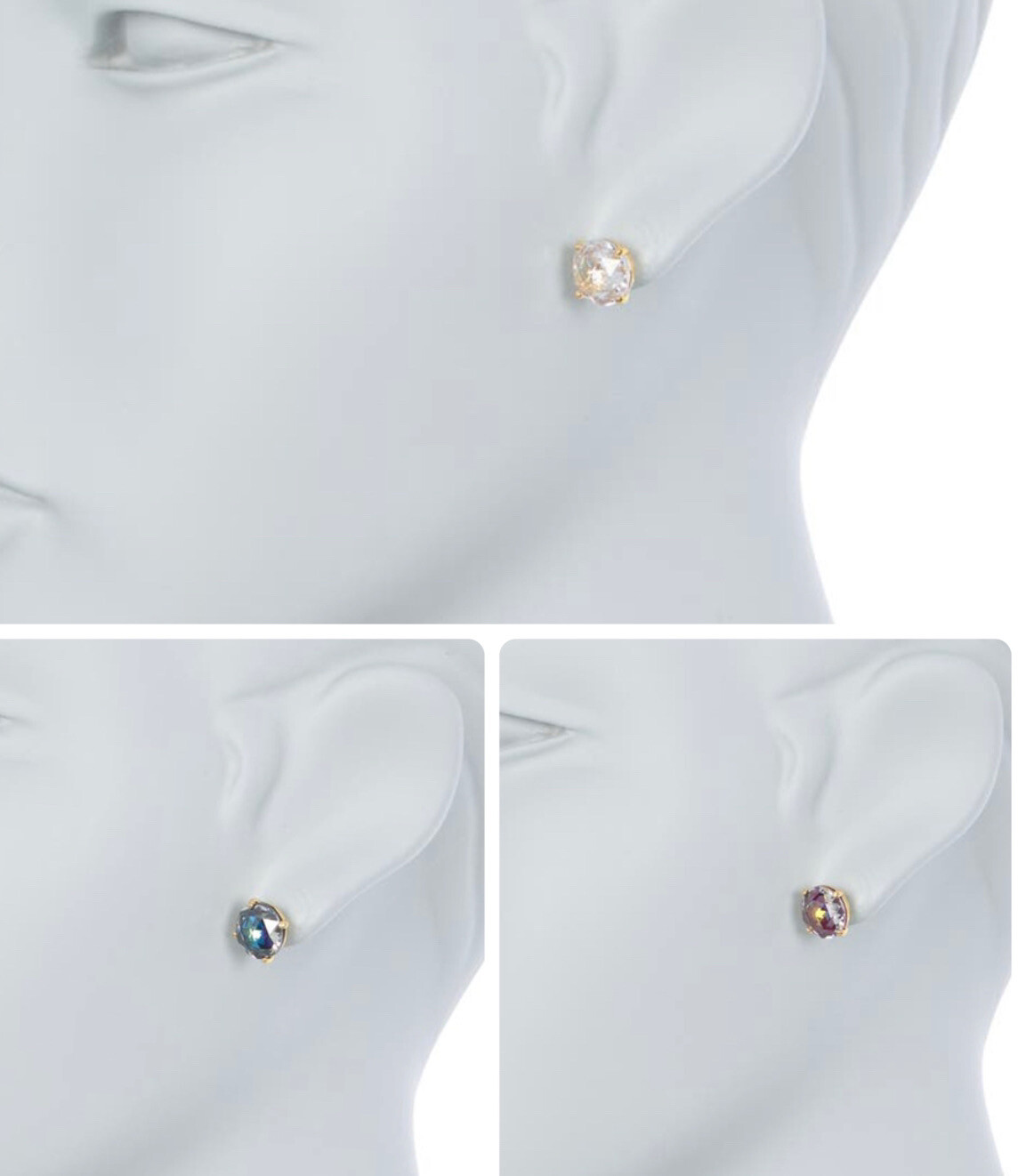 Kate Spade “Bright Ideas” CZ Stud Earrings, Jet(Blue-Green), Berry, Clear Gold