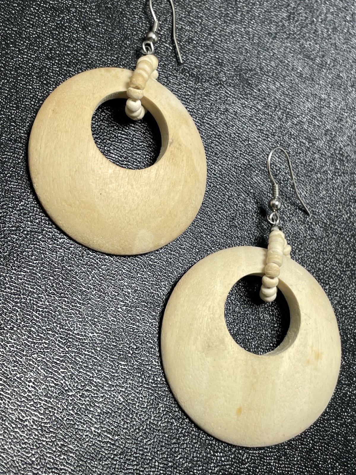 Vintage 2.8” Wood Beaded Dangle Bohemian Hook Earrings