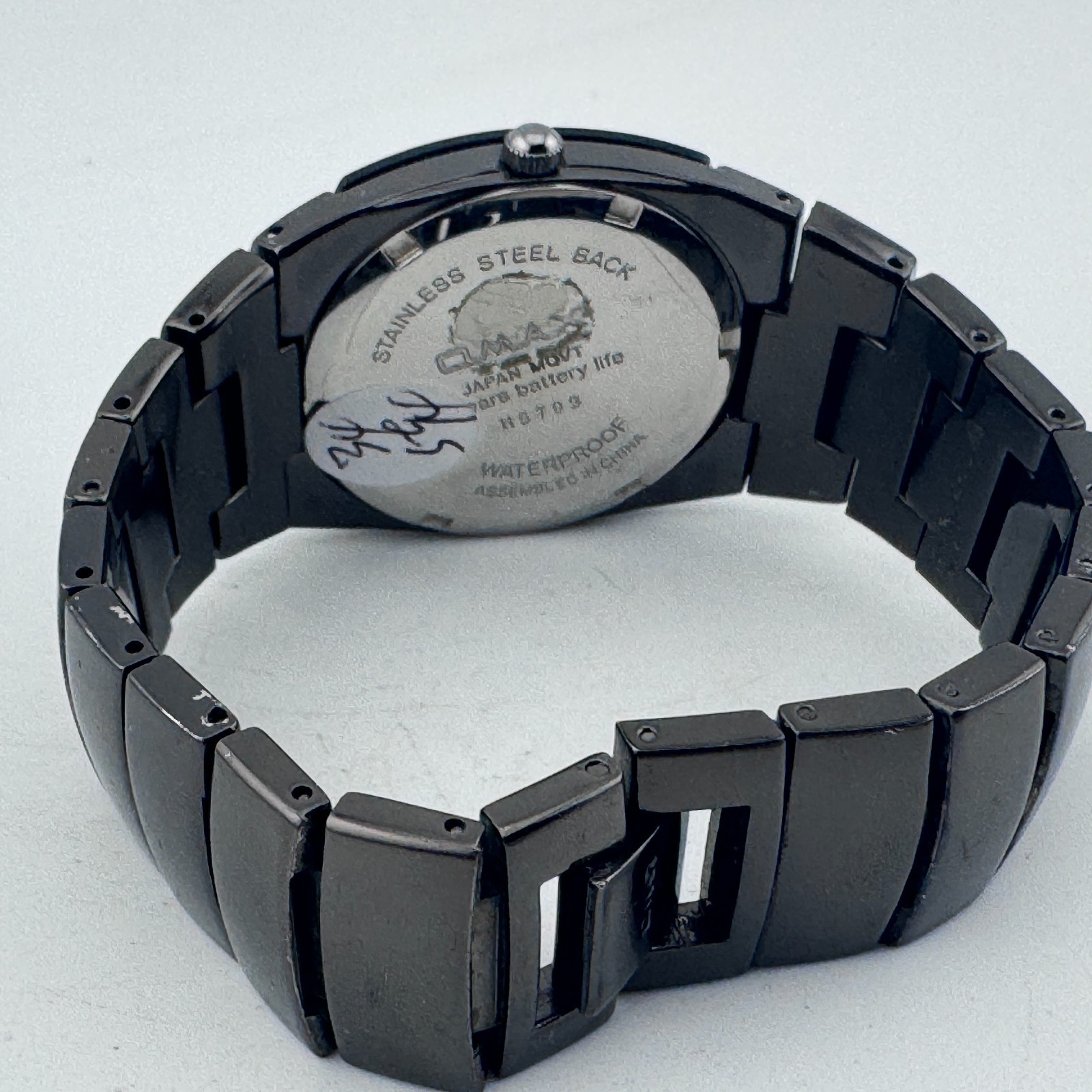 OMAX Crystal Quartz Watch Unisex 33mm Black Barrel Japan Analog New Battery 7″