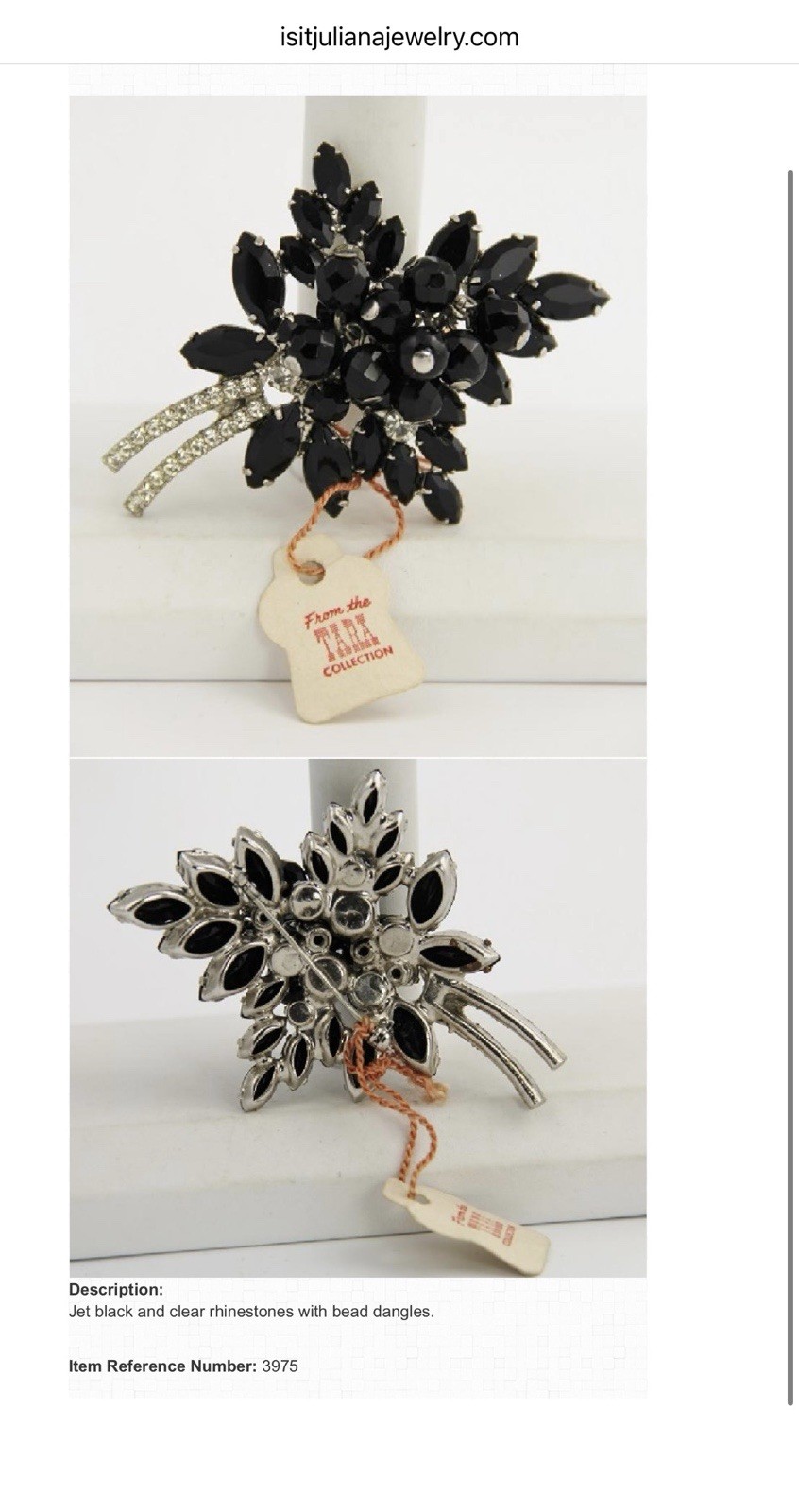 Ref No. 3975 Vintage Juliana DeLizza & Elster Jet Black Rhinestone Leaf Cluster