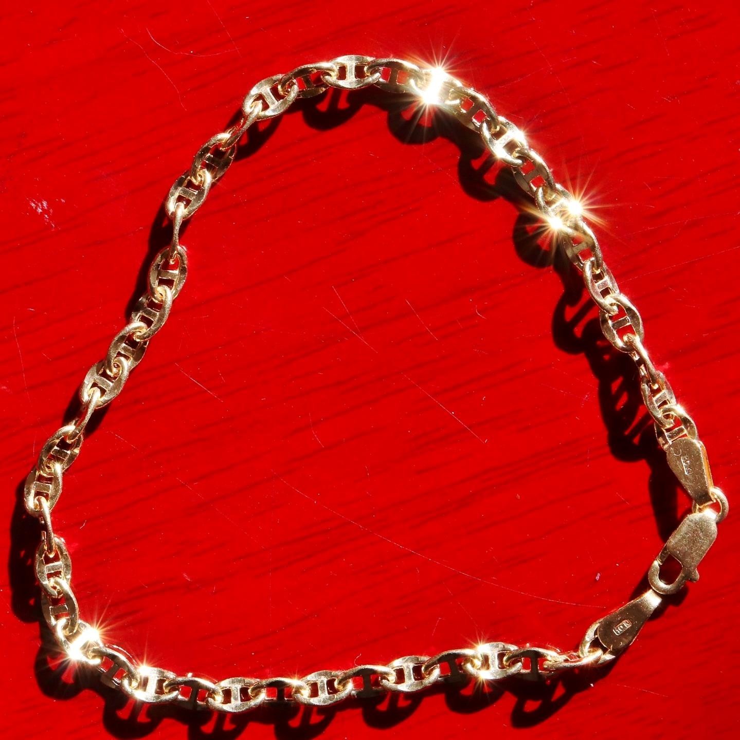 10k yellow gold bracelet 8.0″ diamond cut fancy mariner link chain 1.95g