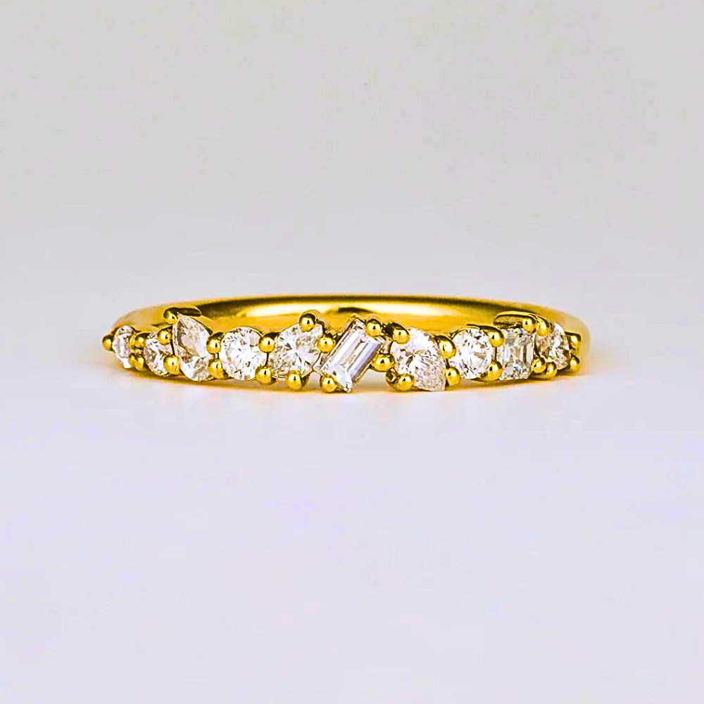 Yellow Gold Engagement Band Round Cut 0.40 Ct GLI HRD Lab Grown Diamond 14K Ring