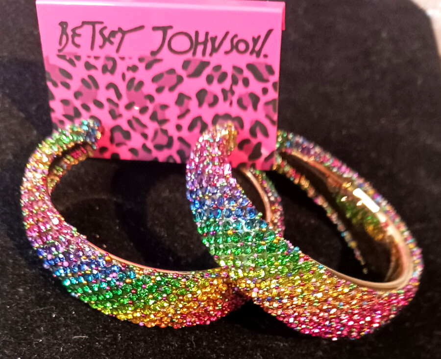 Big Exciting RAINBOW Ombre HOOP Colorful Betsey Johnson Earrings