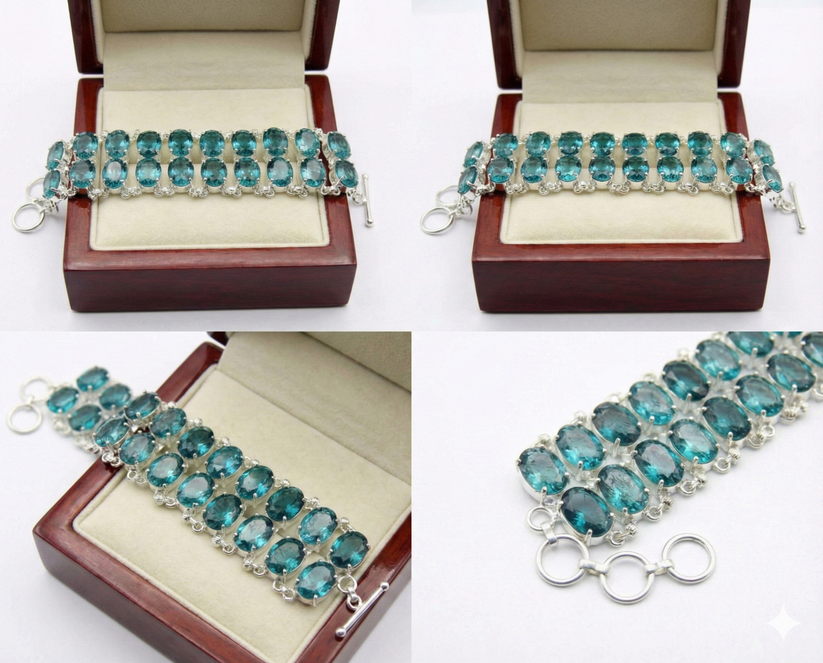 London Blue Topaz Gemstone Handmade 925 Sterling Silver Jewelry Chain Bracelet
