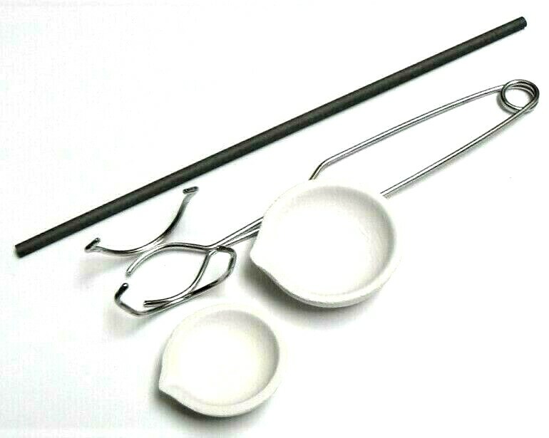 Torch Melting Dish Set 2 Crucibles Whip Handle Tong Carbon Graphite Stirring Rod