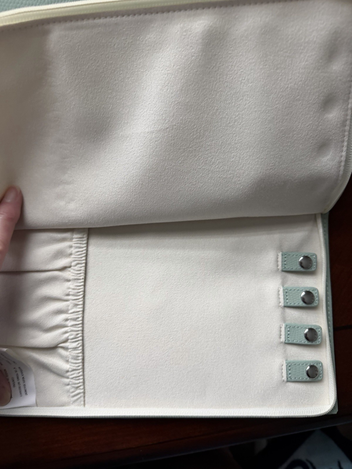 White Faux Leather Lined Travel Jewelry Roll, Snap Closure, Holds 4 Pieces