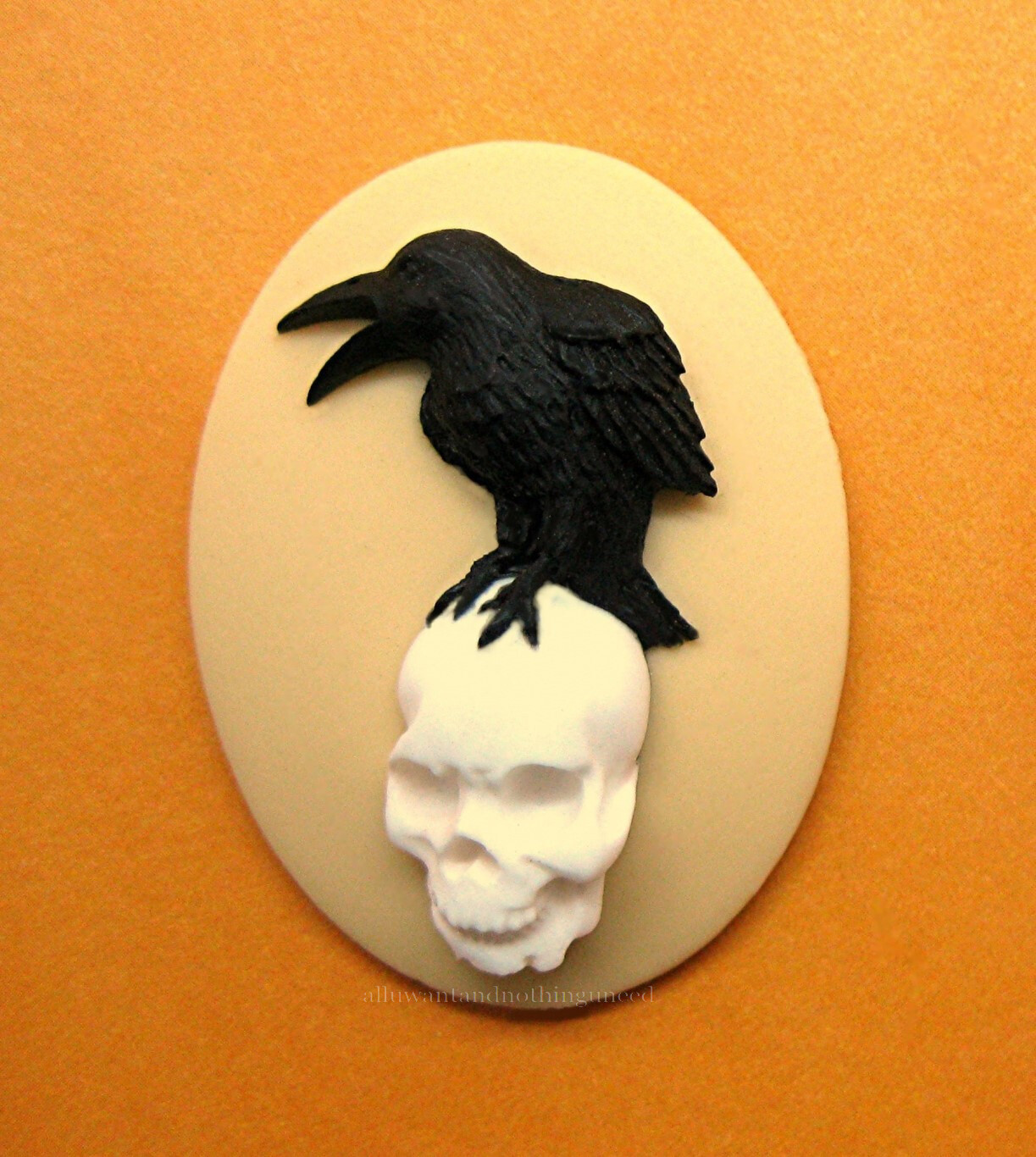 12 Multi Color BLACK BIRD CROW and RAVEN & SKULL 30mm x 20mm GOTH EMO CAMEOS Lot