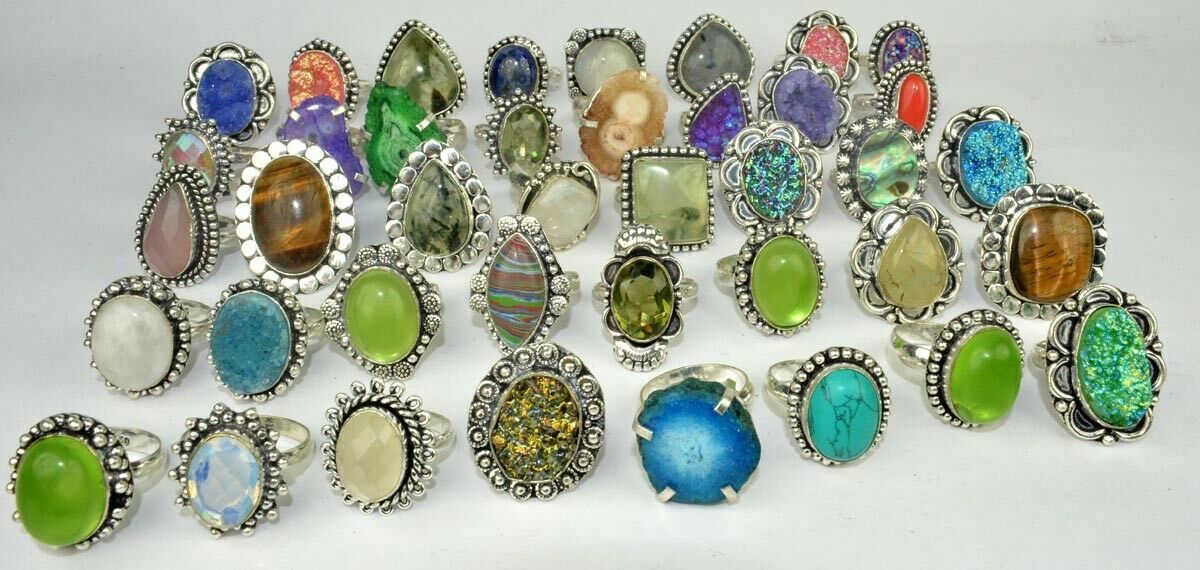 Gift Multi Jasper & Mix Gemstone 925 Sterling Silver Plated Handmade Lot Rings