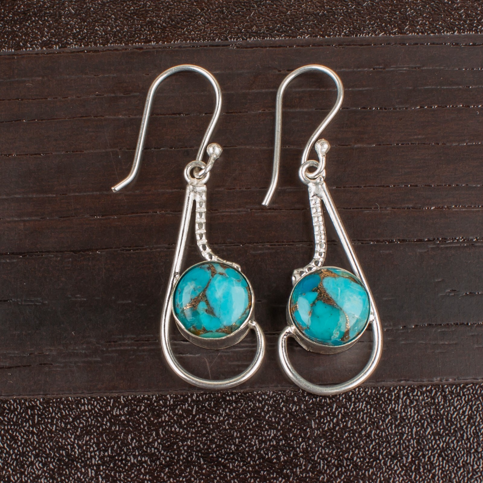 Blue Copper Turquoise Gemstone 925 Sterling Silver Earring Handmade jewelry