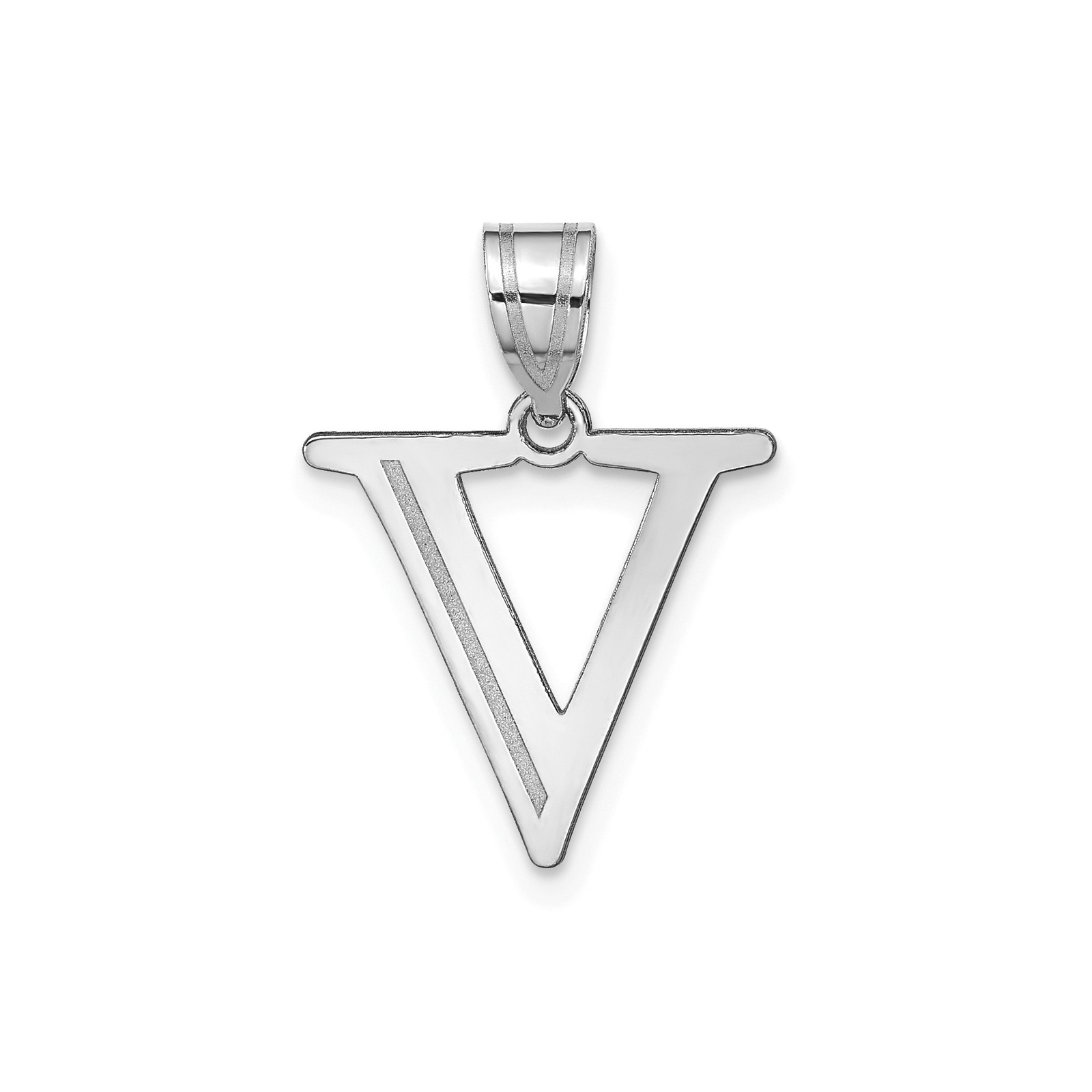 14k White Gold Letter V Pendant Polished Alphabet Charm Groove Accent Initial