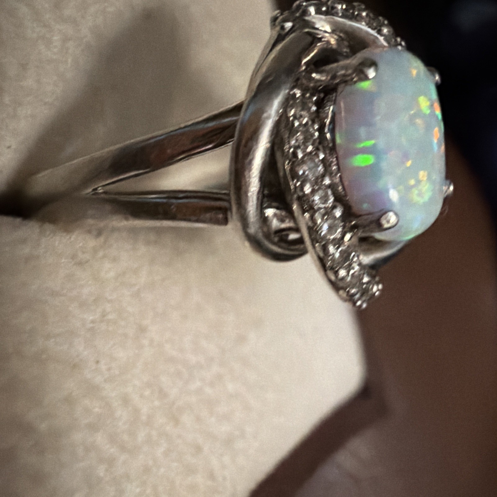 Vintage Opal Cubic Zirconia Sterling Silver Ring – Size 10 L